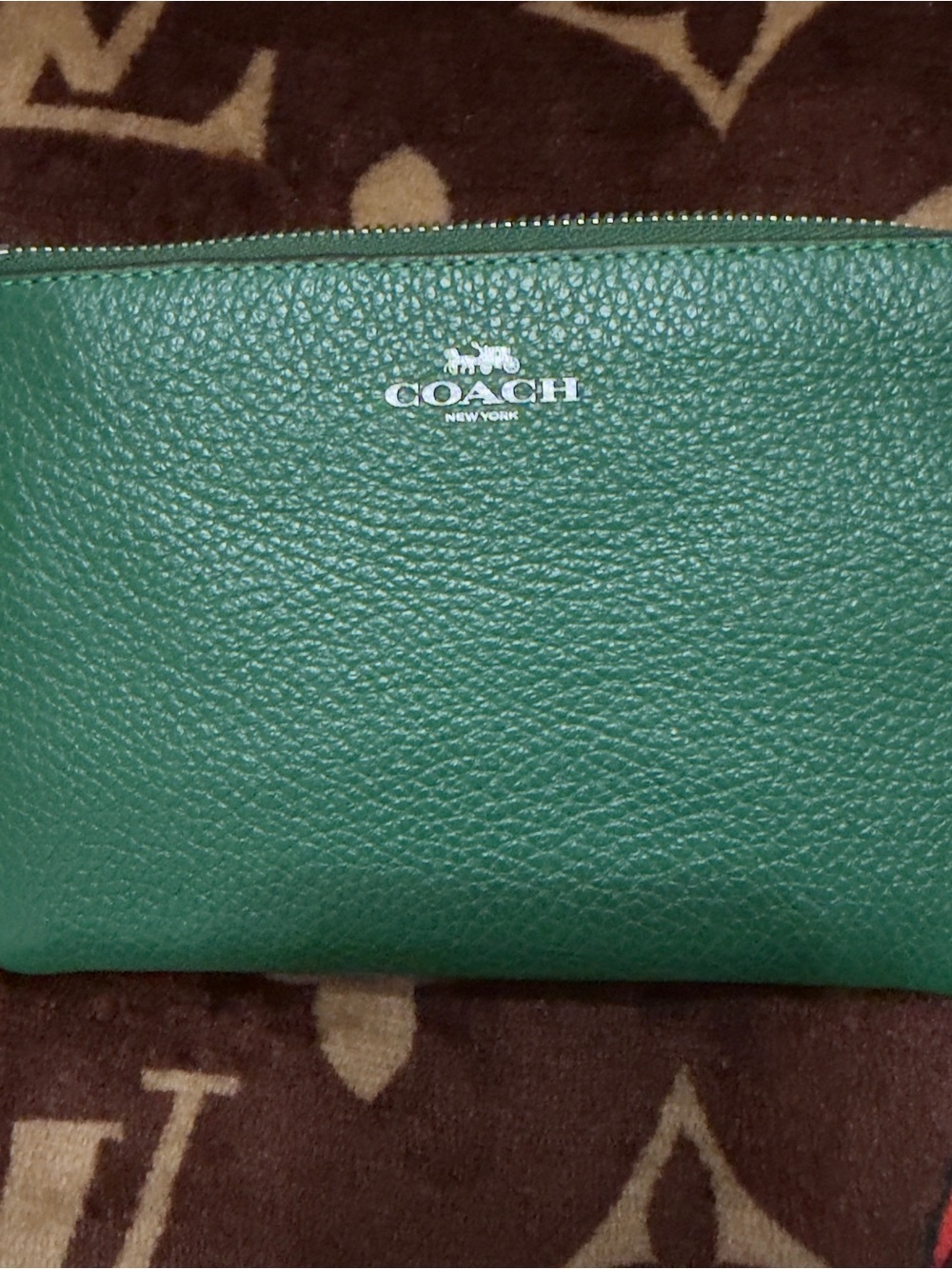 Coach Green Pebbled Leather Zip Card Pouch